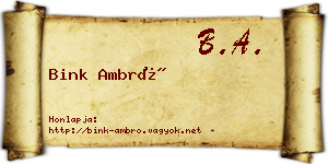 Bink Ambró névjegykártya